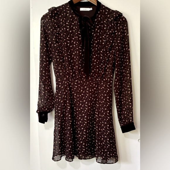 LUSH| Feminine Sheer Black Floral Red Rose Long Sleeve Ruffled Dress Sz S - Picture 6 of 7